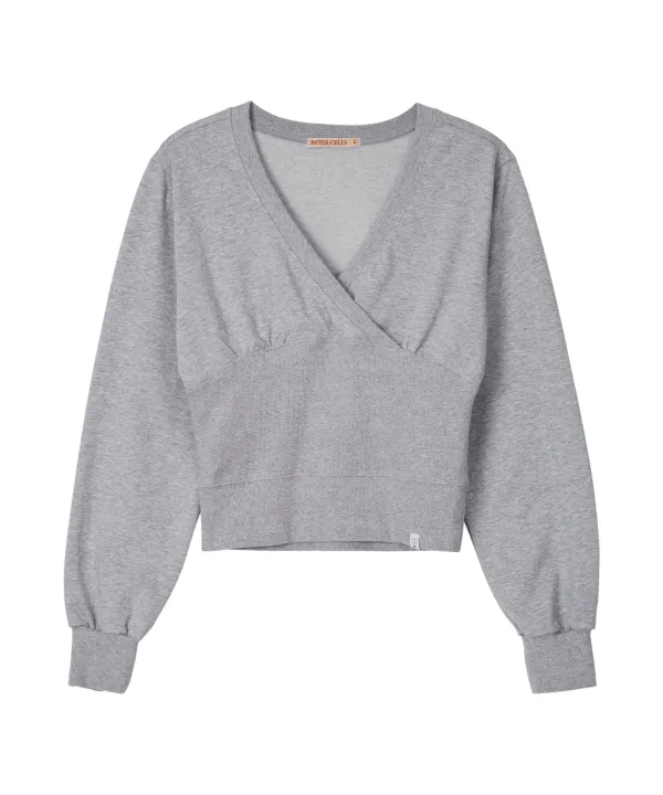 Slim Wrap V Neck Sweat Shirt-Grey