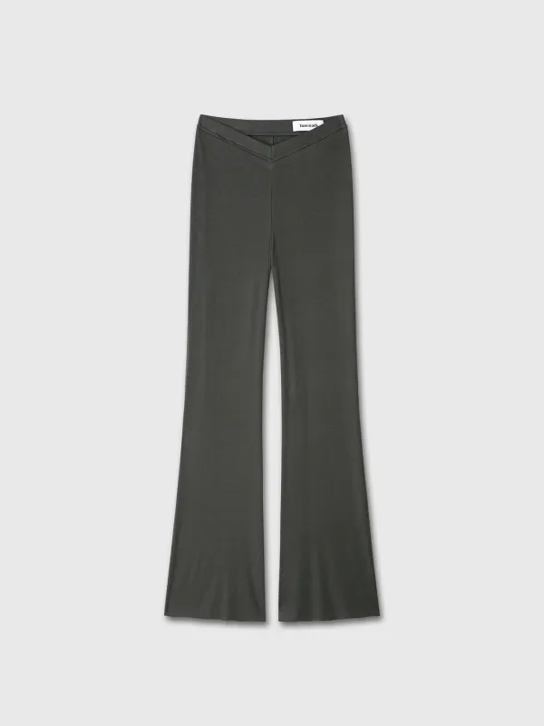 (W) TENCEL RIBBED FLARED PANTS_ OLIVE CHARCOAL