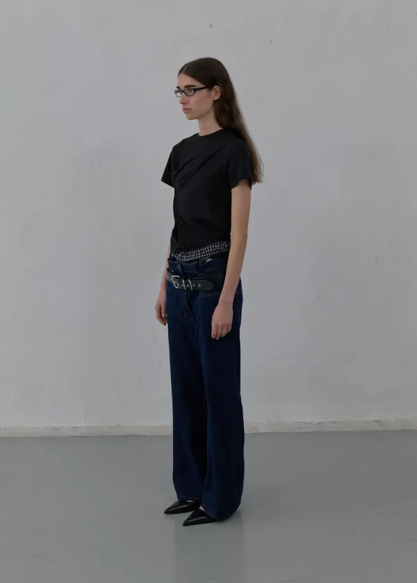 PLEATED DETAIL DENIM (BLUE)