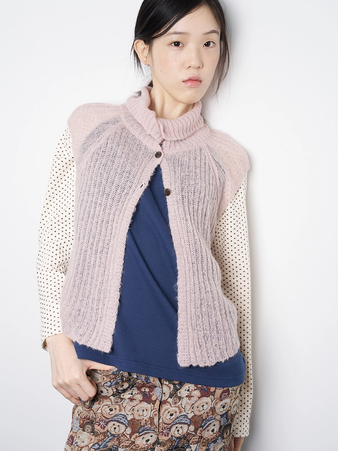 무음 3-way Button Knit Top (Pink) 상품 이미지 2