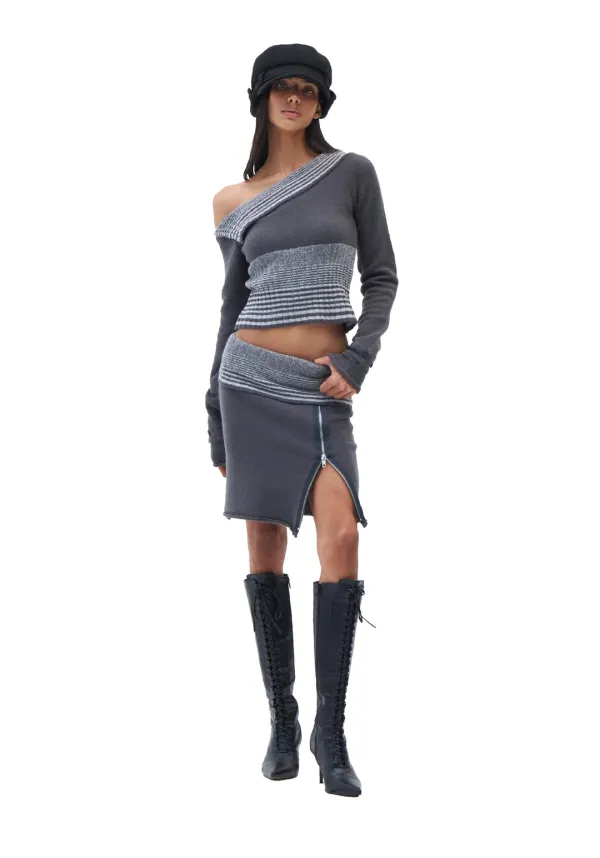 [Pre-order] Fold-Over Midi Skirt [Gray] *9/21 발송예정