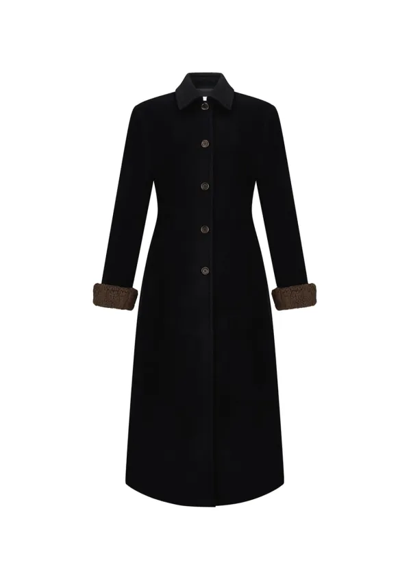 single maxi long coat, black