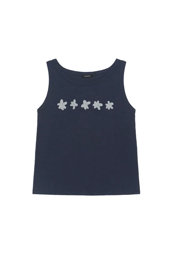 FLOWER PRINTING SLEEVELESS, NAVY