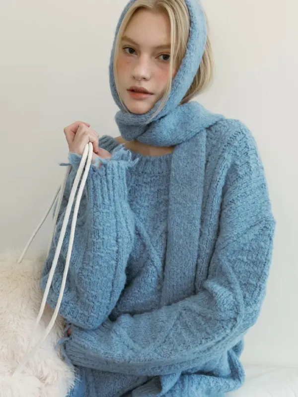 WOOL KNIT MUFFLER / SKYBLUE