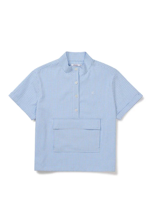 [26SM clove] Check Half Sleeve Anorak (Light Blue)