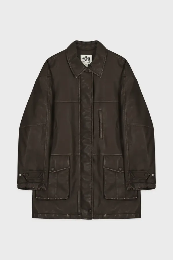 Washing Leather Half Jacket (Brown)