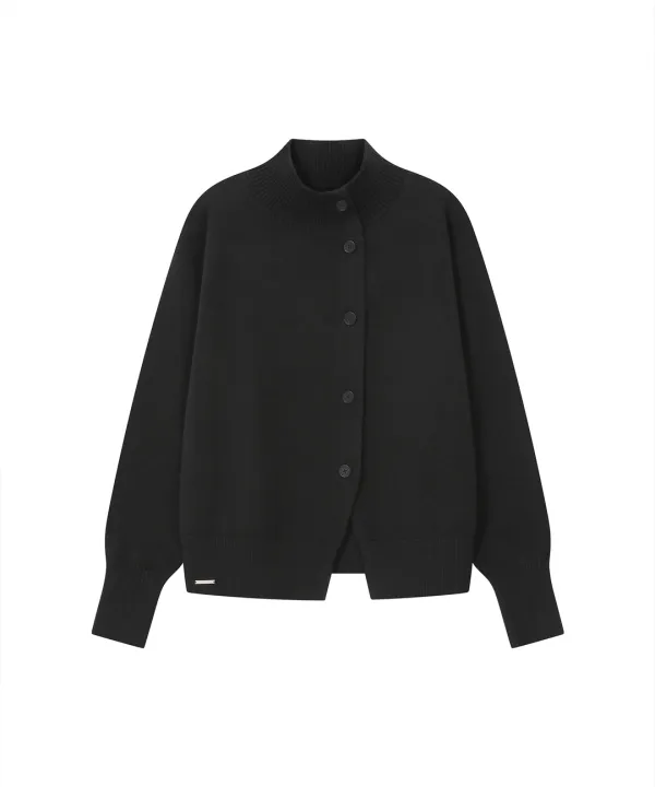 High neck knit cardigan BLACK