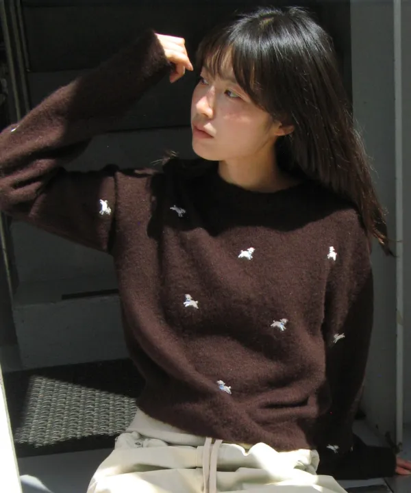 [10/2 순차배송] RIBBON SHEEP PATTERN KNIT PULLOVER BROWN