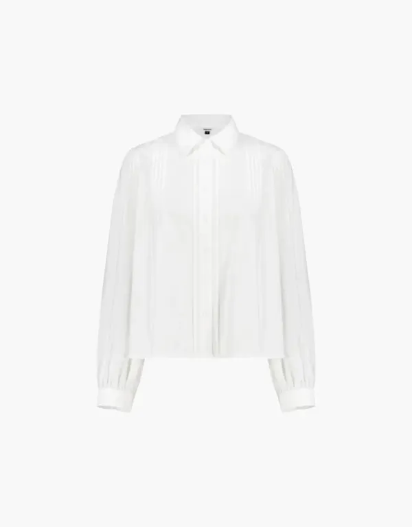 lace point pintuck blouse - white