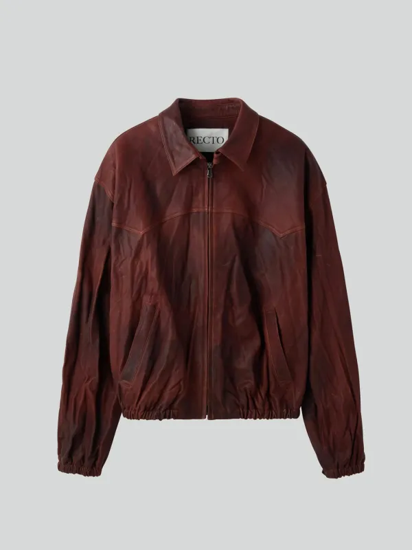 VINTAGE EFFECT LEATHER JUMPER (RED BROWN)