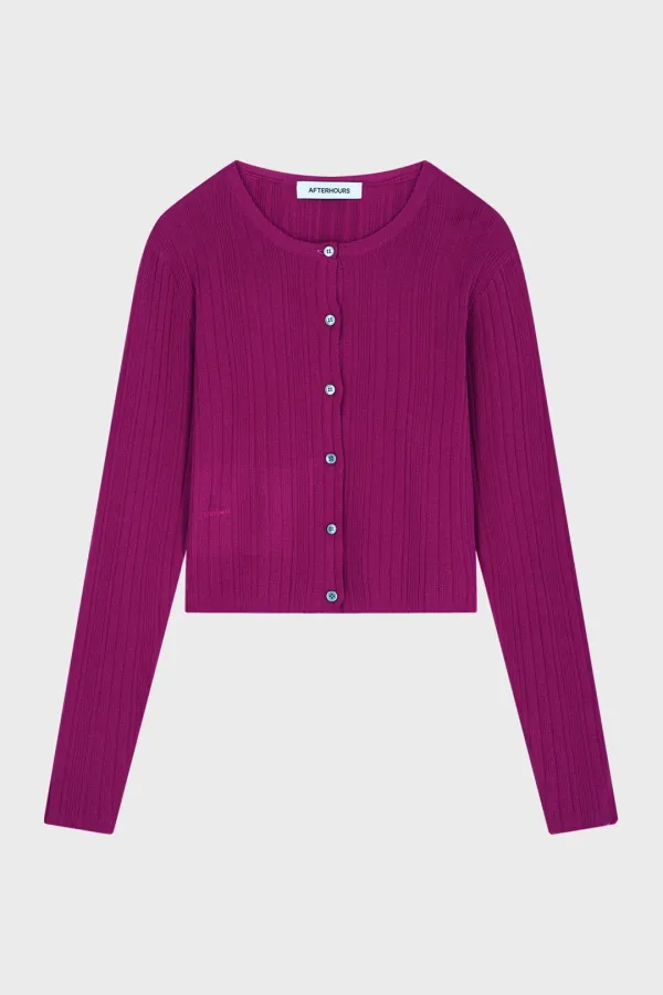 ROUND NECK RIP CARDIGAN (PURPLE)