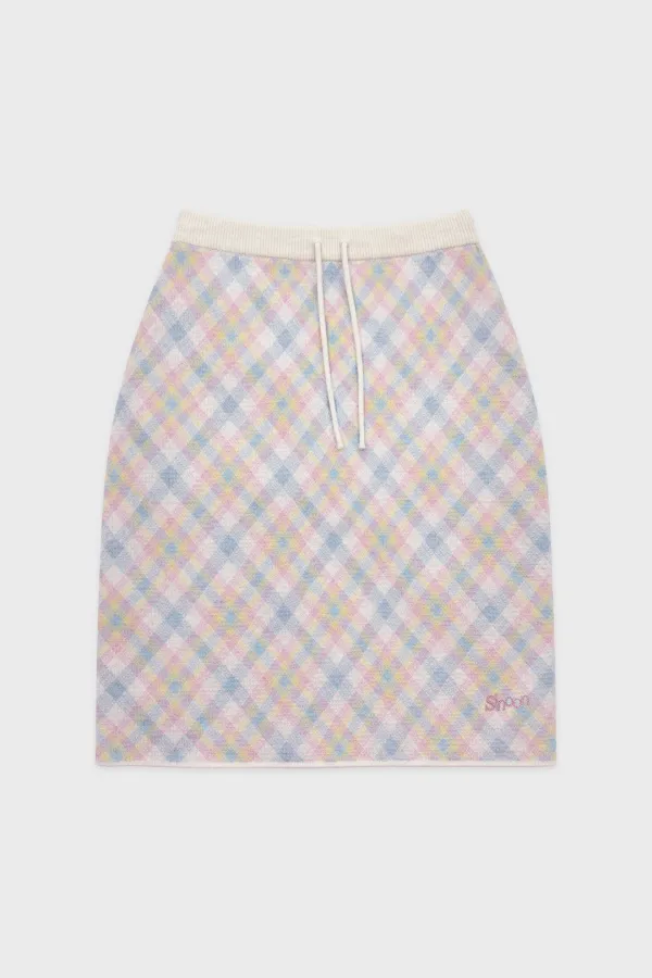 Pink X Sinoon Knit Check Skirt (Pink)