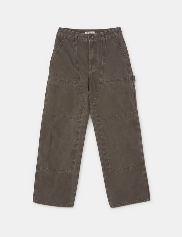 Patch Washed Denim Pants (Brown)