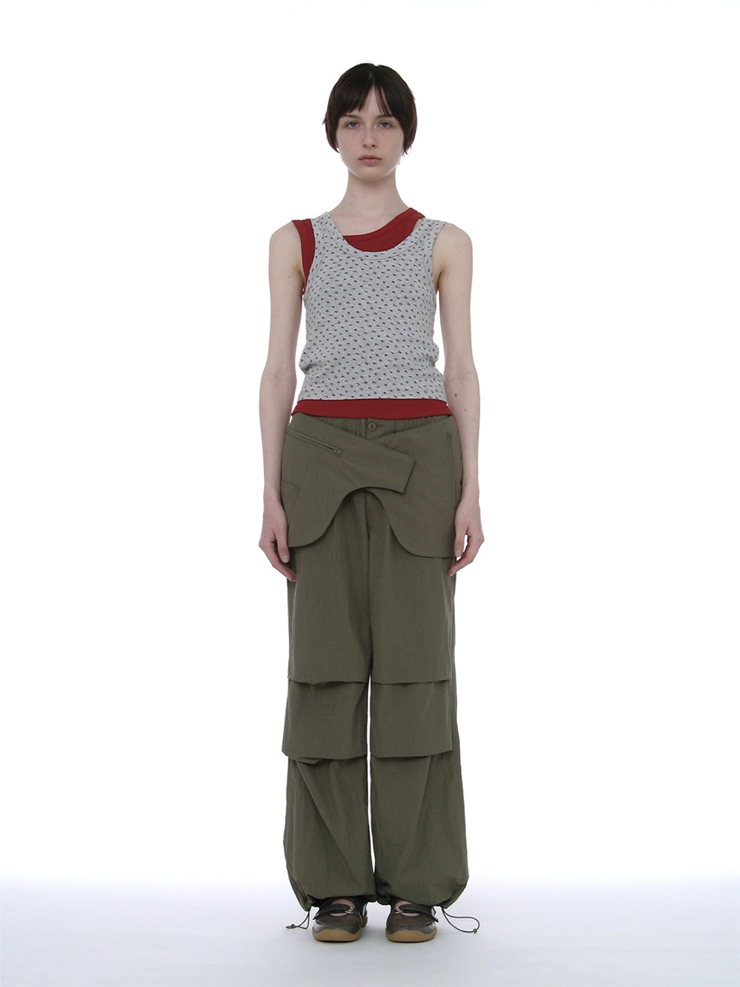 파르티멘토 [WOMEN] BELTED LAYERED PARACHUTE PANTS_KHAKI GREEN 상품 이미지 2