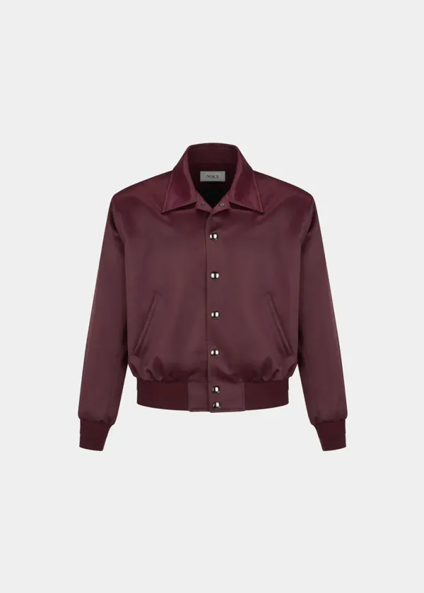 SILKY SATIN STADIUM JACKET - WINE