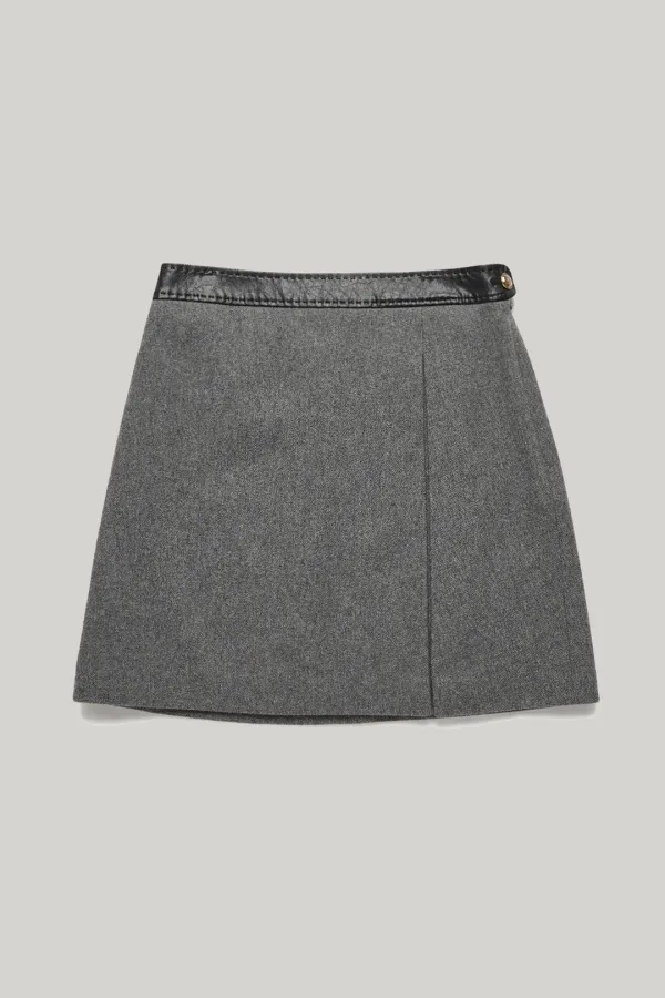 LEATHER POINT A-LINE MINI SKIRT CHARCOAL GREY
