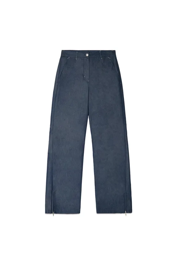 BACK TUCK DETAIL DENIM LIKE PANTS IN NAVY
