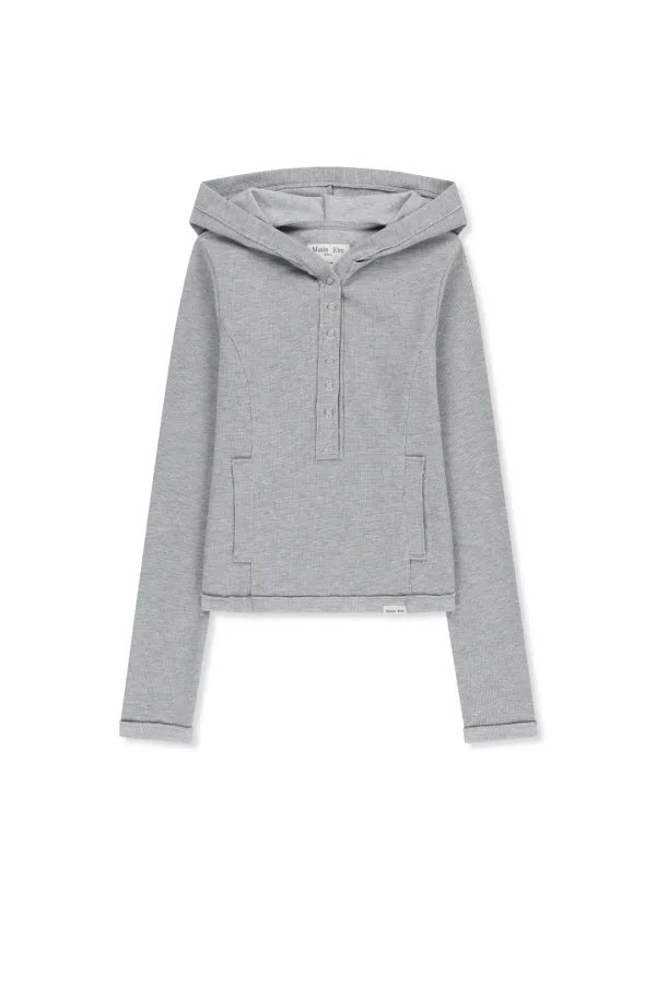 WAFFLE HENLEY NECK HOOD TOP IN GREY