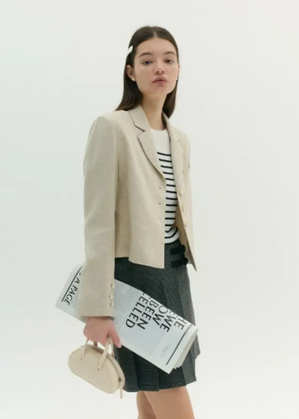 [4차 재입고] SINGLE DART SHORT JACKET(oat herringbone)[박하나,정수정 착용]
