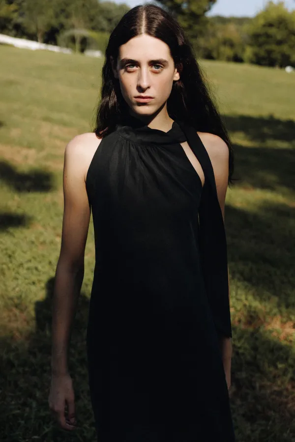 Lene tie halter dress (charcoal)