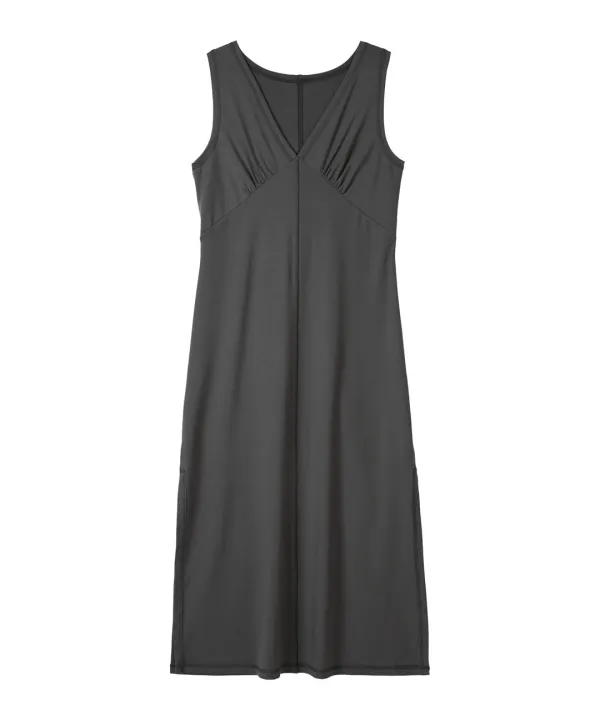 V Neck Layered Jersey Long Dress-Charcoal