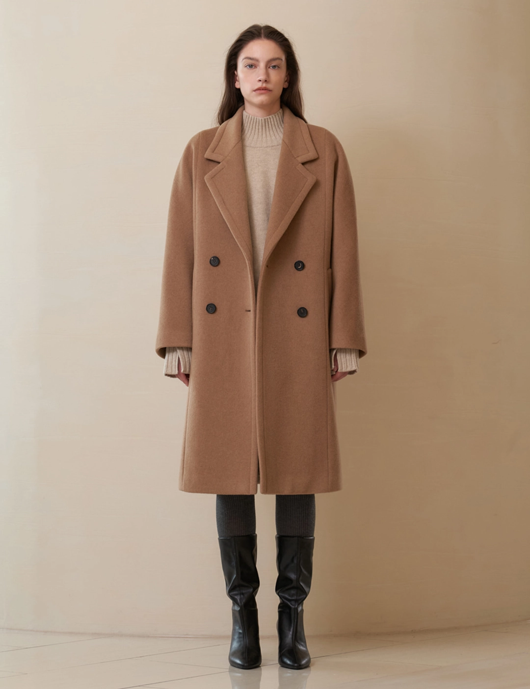 노미나떼 Henri Cashmere Blend Double Coat (Camel Beige) 상품 이미지 2