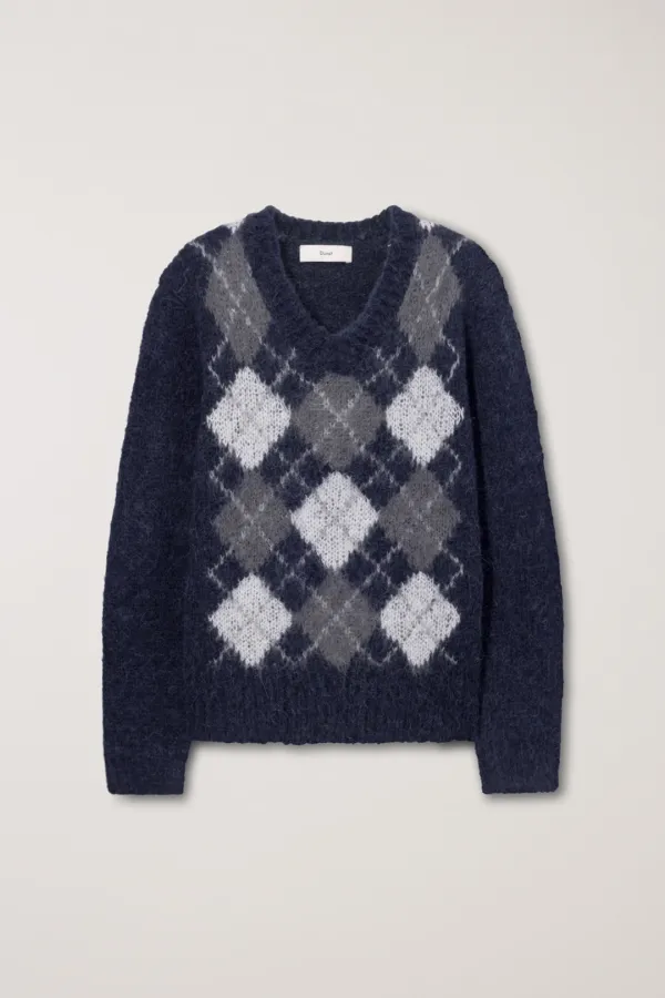 UNISEX BABY ALPACA ARGYLE SWEATER NAVY