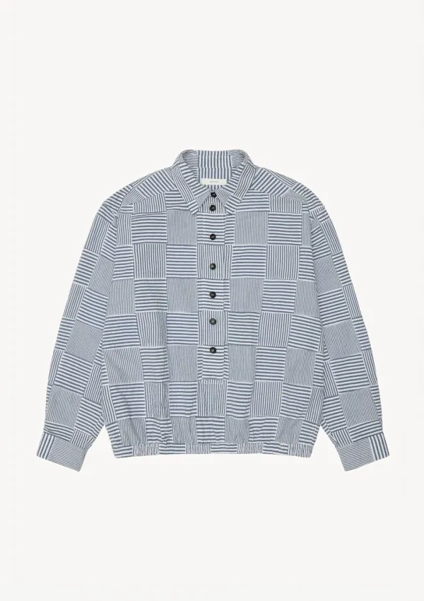 Patchwork Henley Shirt in Blue