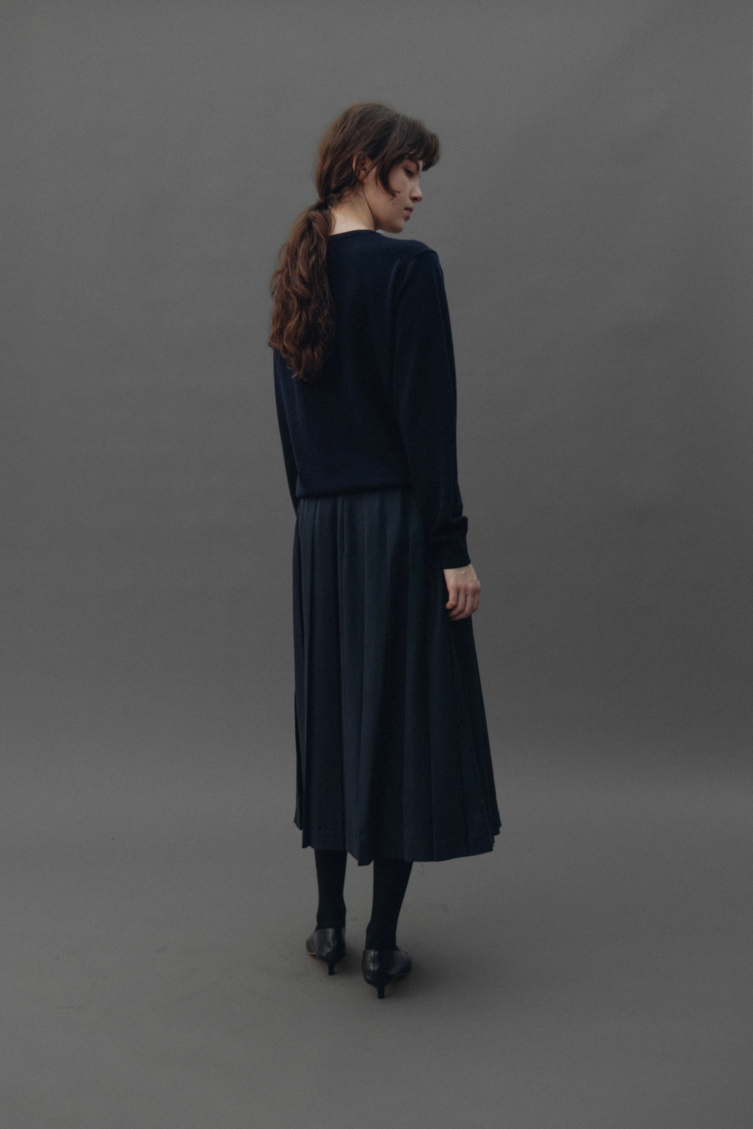 페세스 [10월30일(금)순차발송] Wool pleated skirt (Deep navy) 상품 이미지 1