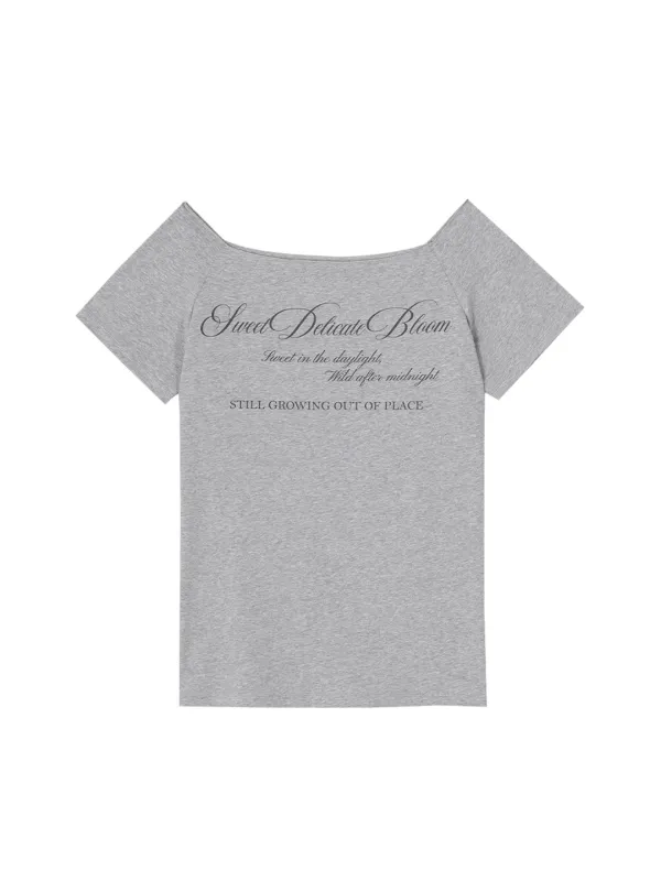 RAW-CUT LETTERING OFF-SHOULDER TOP_MELANGE GREY