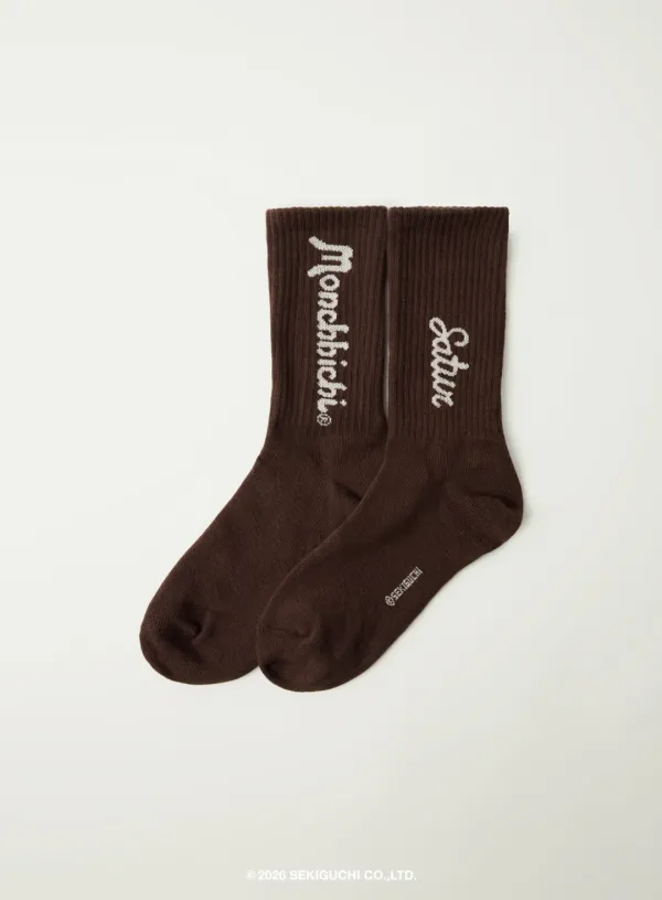 Satur X Monchhichi Lettering Socks - Brown