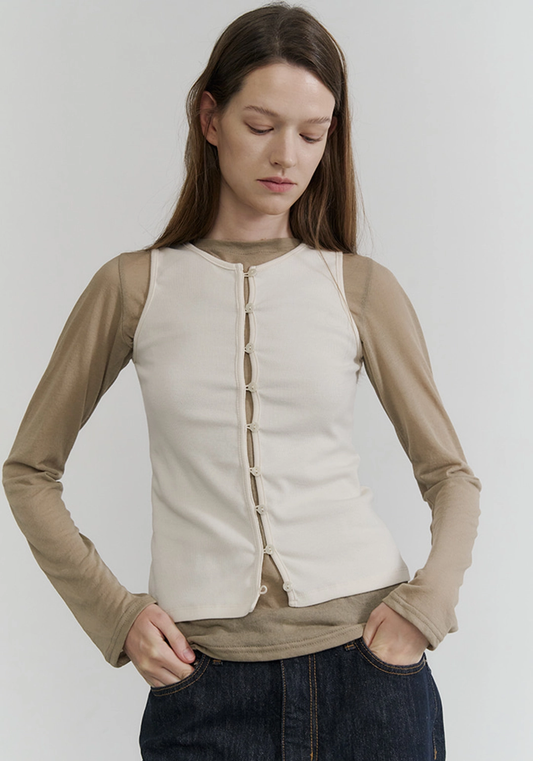 이브세이지 Sheer long sleeve (Khaki) 상품 이미지 2