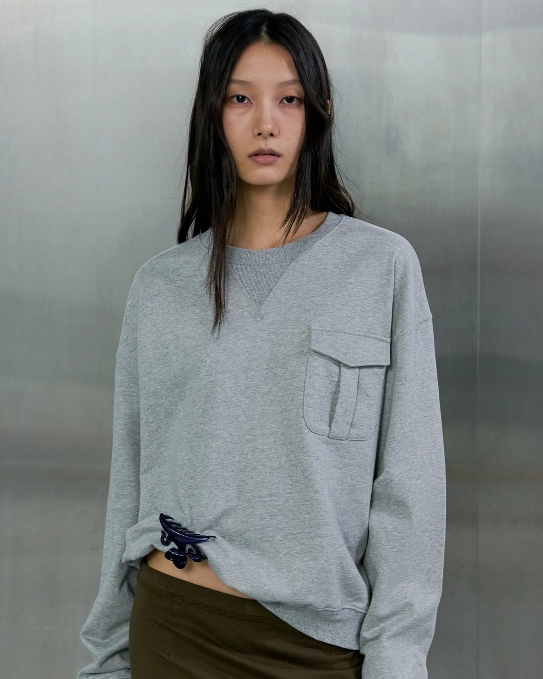 오데스 POCKET SWEAT SHIRT - GREY 상품 이미지 1