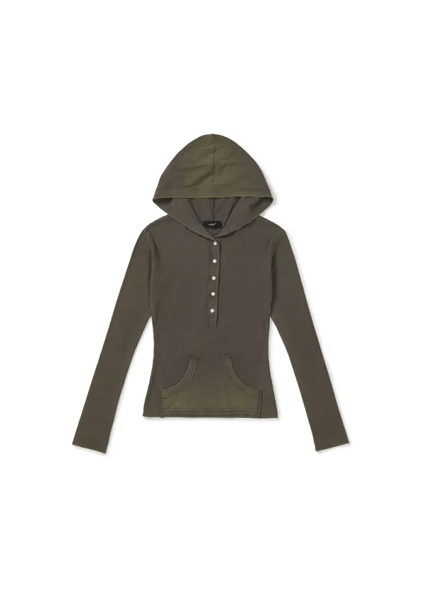 BUTTON-FRONT WASHED HOODIE (DARK GREY)