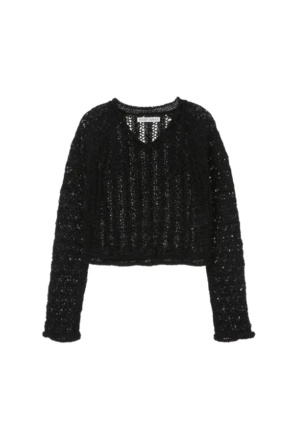 Crocher Knit Top, Black