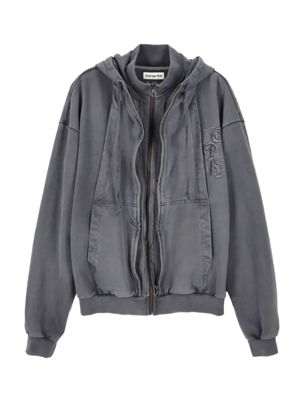 DOUBLE ZIP HOODIE GREY