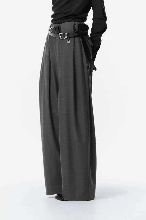 Wide Wool Tuck Slacks [ Gray ]