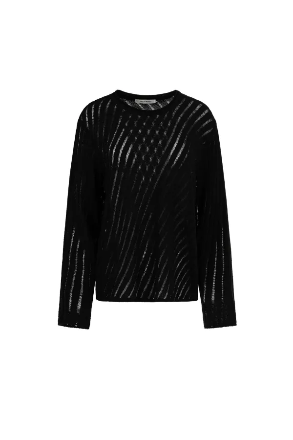 DIAGONAL LOOSE KNIT TOP [BLACK]
