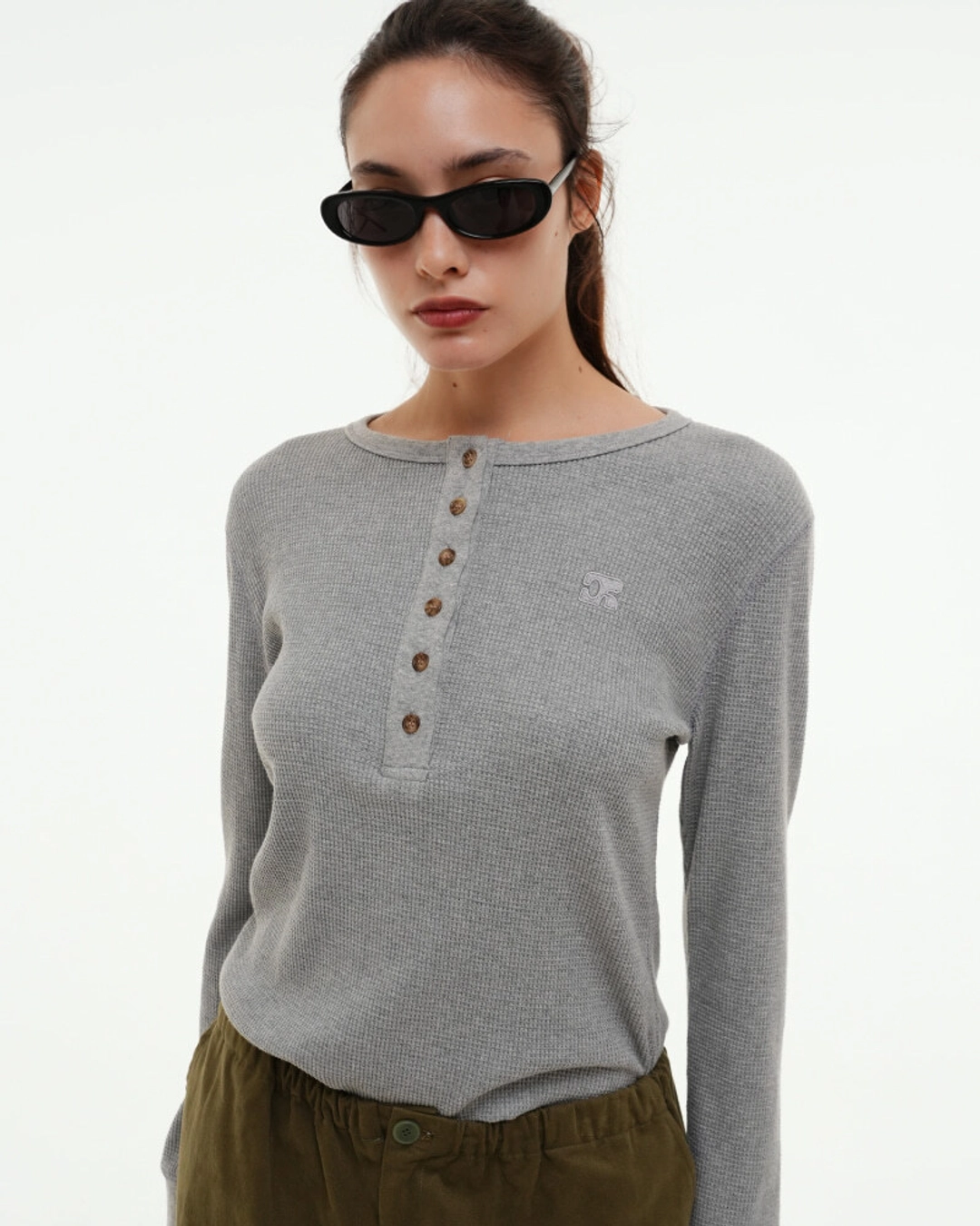 센토르 CENTAUR WAFFLE HENLEY NECK LONG SLEEVE_GREY 상품 이미지 1