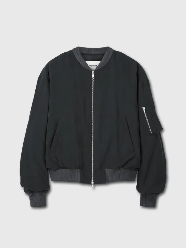 RAYON TWILL BOMBER JACKET_ CARBON