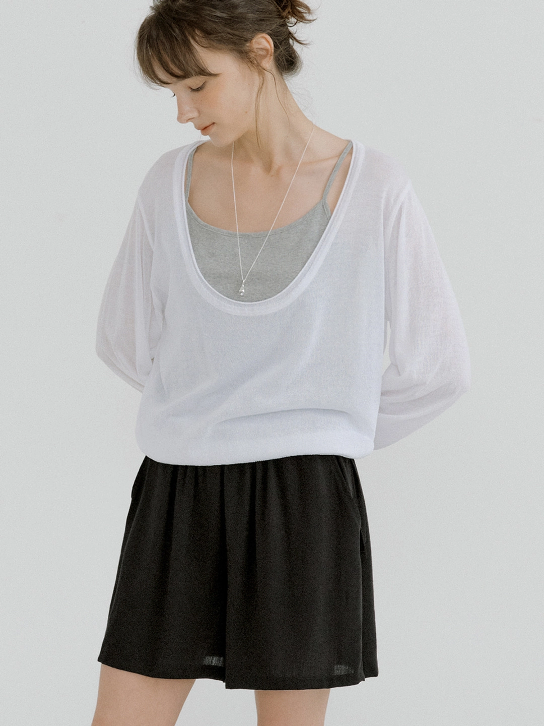 아워코모스 deep u-neck knit (ivory) orc 6067 상품 이미지 1