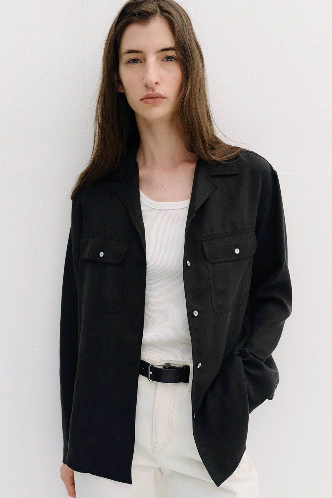 블랭크공삼 open collar tencel shirt (black) *9/17 예약발송 상품 이미지 1