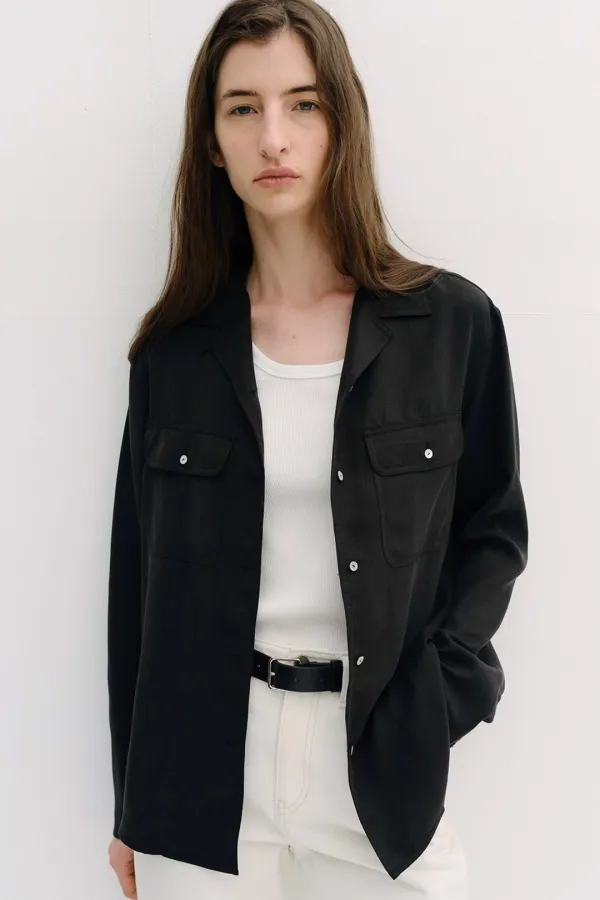 open collar tencel shirt (black) *9/17 예약발송