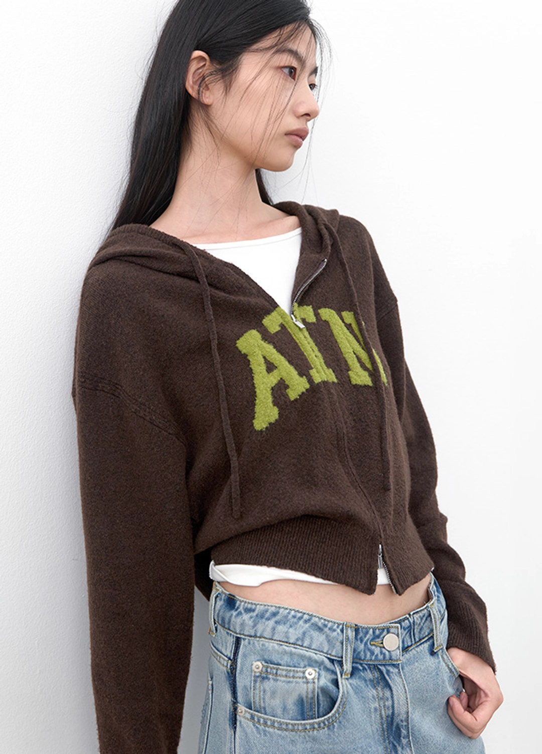 아뜰리에 나인 (CD-2280)BOUCLE LOGO HOODIE ZIP-UP CARDIGAN 상품 이미지 2