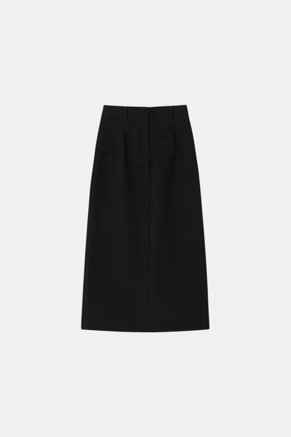 Cotton Pintuck  Skirt in Black