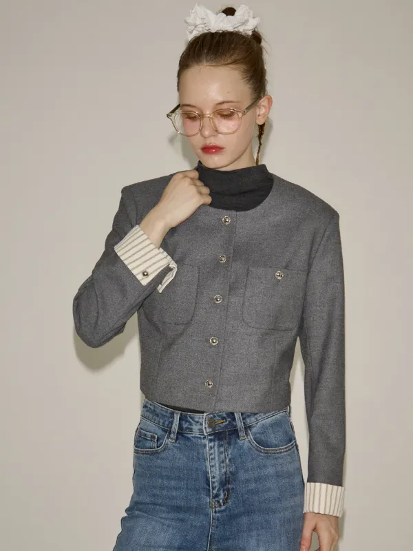 Cuffs Crop Jacket_ Gray