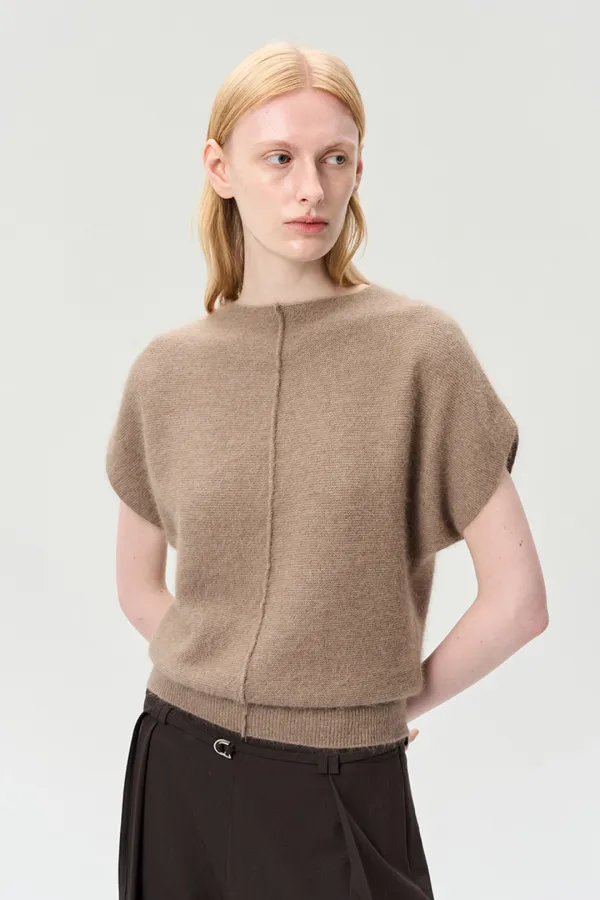 RACOON WOOL HALF SLEEVE TOP MOCHA