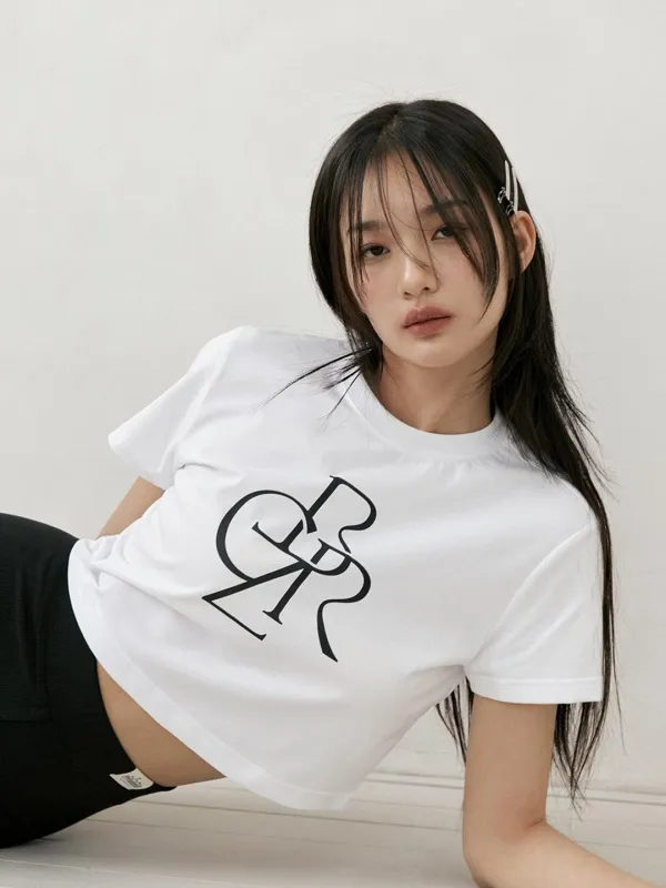 로고 크롭 반팔 티셔츠_5COLOR