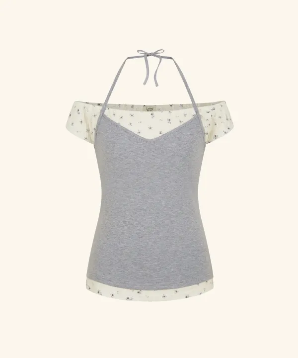 [6/5 순차배송] Fair Halter Neck Layered T-Shirt (Gray)