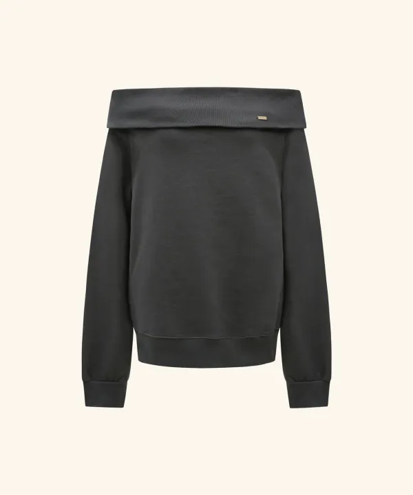 Bold Off-Shoulder Sweatshirt ( Charcoal )